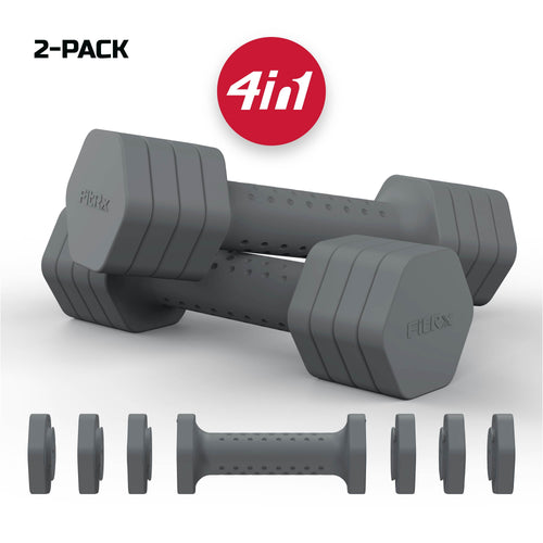 5-Lb Adjustable Dumbbells 4-In-1 Hand Weights for Home Gym, Gray 2-Pack